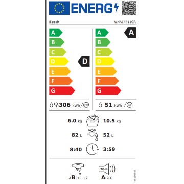 Bosch WNA14411GR Πλυντήριο-Στεγνωτήριο Ρούχων 10.5kg/6kg Ατμού 1400 Στροφές